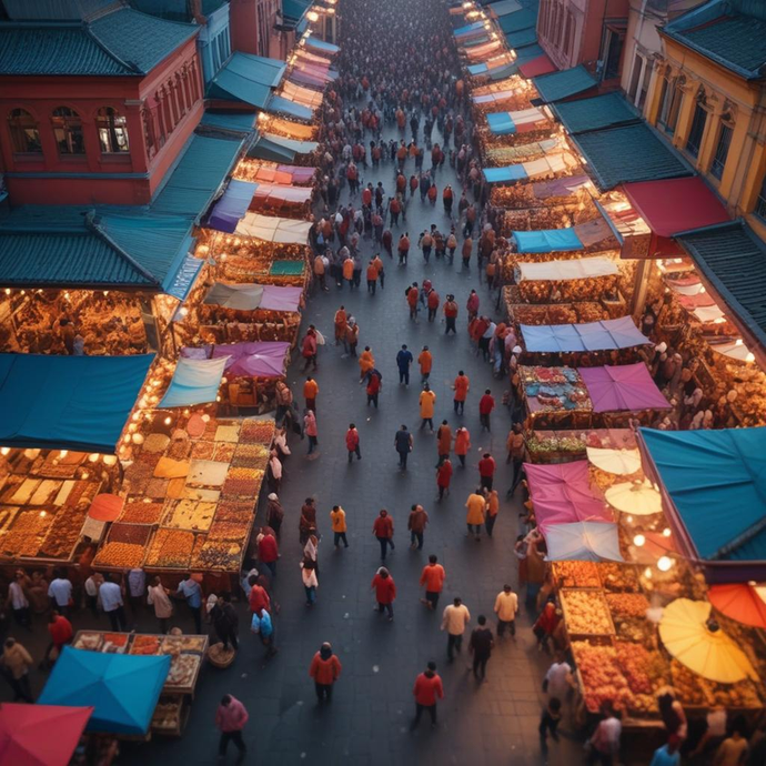 A Tapestry of Life: An Aerial View of a Bustling Marketplace