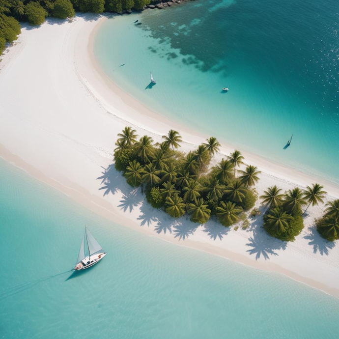 Escape to Paradise: A Sailboat Approaches a Pristine Tropical Island