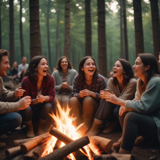 Campfire Laughter: Friends Gather Around the Flames