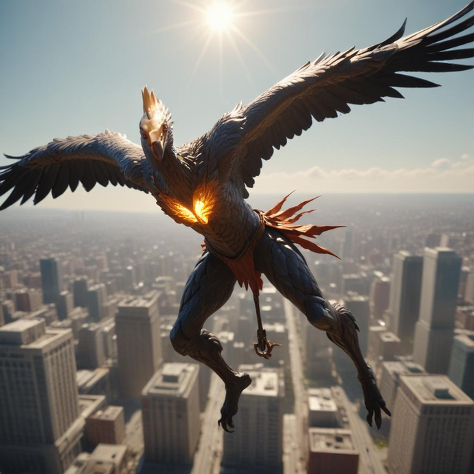 Griffin’s Golden Hour: A Majestic Flight Over the City