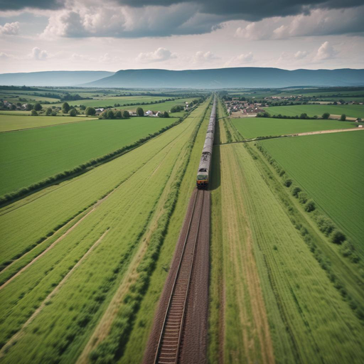 Tranquility on Rails: A Freight Train Navigates a Serene Landscape