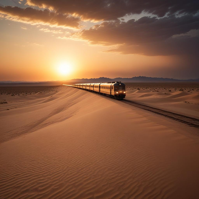 A Train Against the Vastness of the Desert