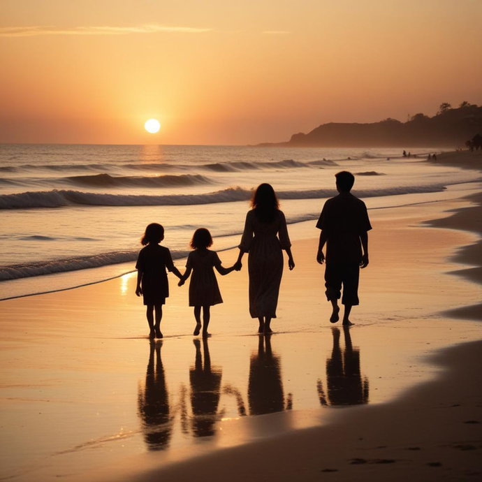 Sunset Silhouette: A Family’s Tranquil Walk