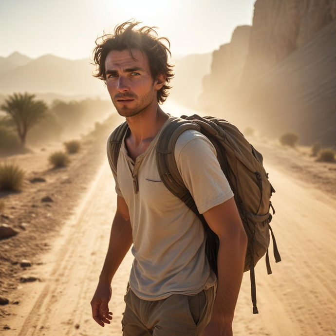 Sunset Journey: A Young Man’s Path Through the Desert