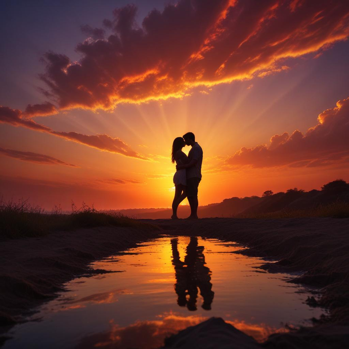 Silhouettes of Love Against a Fiery Sunset