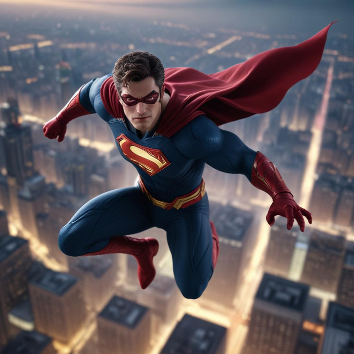 Superman Soars Above the City at Dusk