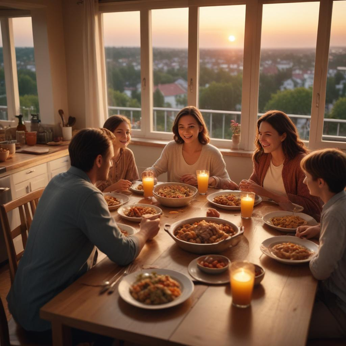 Sunset Dinner with a City View: A Family’s Moment of Togetherness