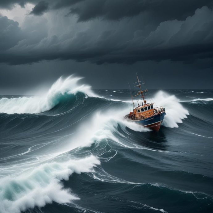 Battling the Fury: A Boat Braves a Stormy Sea