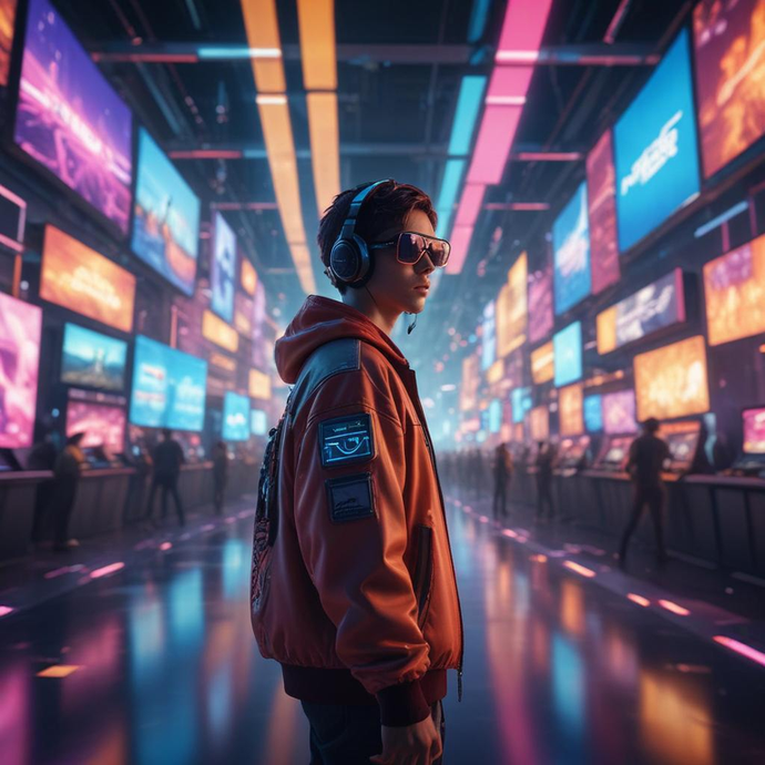 Lost in the Neon Maze: A Solitary Figure Navigates a Futuristic Cityscape