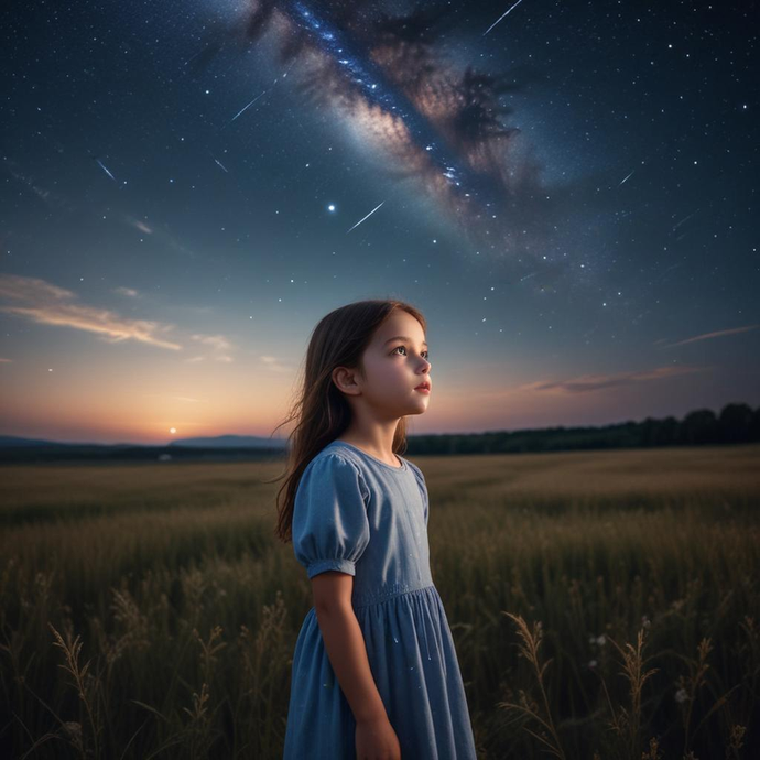 Lost in the Vastness: A Girl’s Dreamy Gaze at the Milky Way