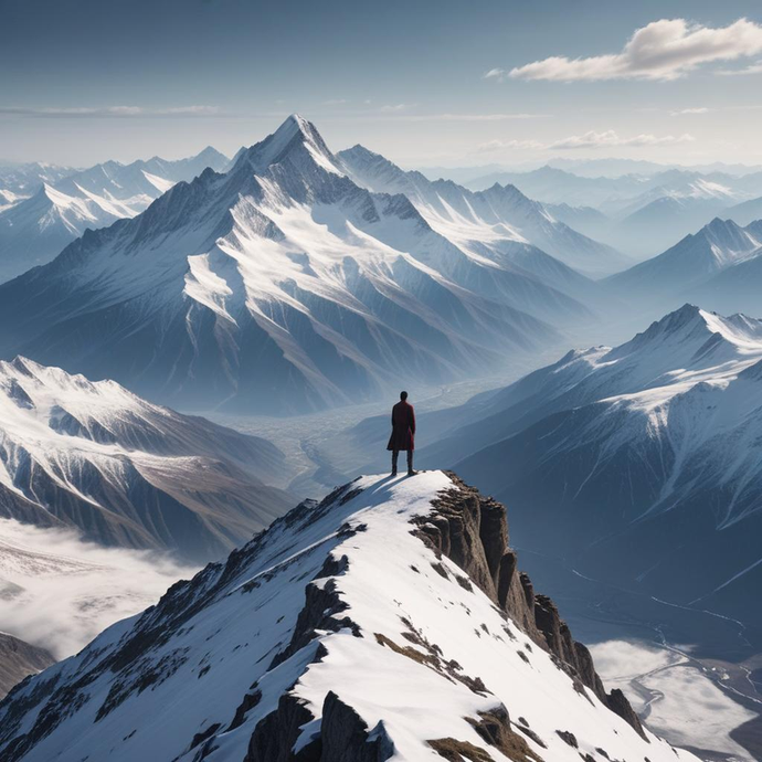 A Solitary Figure Contemplates the Majestic Mountainscape