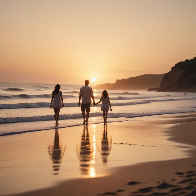 Silhouettes of Happiness: A Family’s Sunset Stroll