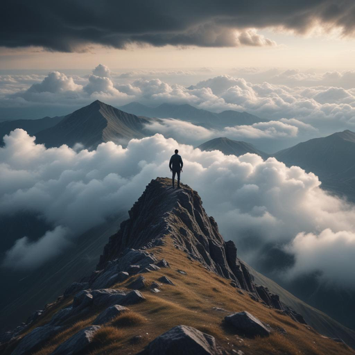 Conquering the Clouds: A Solitary Figure Finds Serenity on the Mountaintop