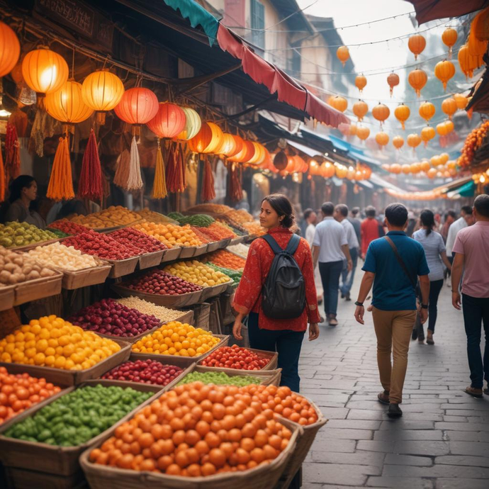 A Symphony of Color and Life: Capturing the Vibrant Energy of an Asian Market