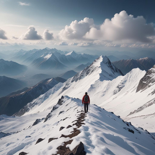 A Lone Hiker Conquers the Majestic Mountain Peaks