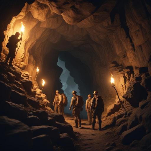 Into the Unknown: Explorers Brave a Shadow-Filled Cave