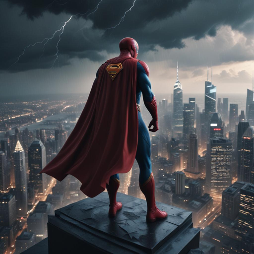 Superhero Stands Tall Amidst the Storm