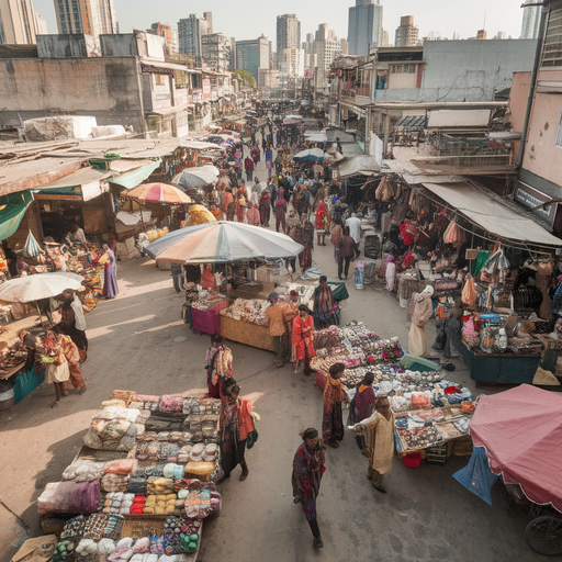 A Bird’s Eye View of Urban Chaos: A Bustling Marketplace