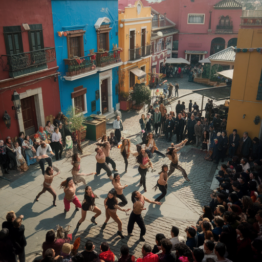 Vibrant Dance in a Colorful City Square