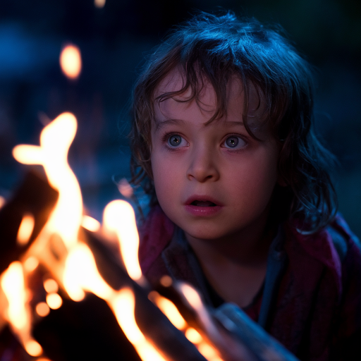 A Child’s Gaze into the Mysterious Flames