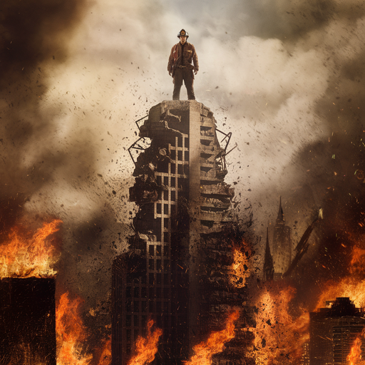 One Man Against the Flames: Firefighter Stands Tall Amidst Apocalyptic City