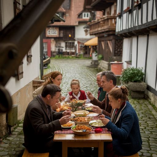 Family Feast in a Cobblestone Paradise