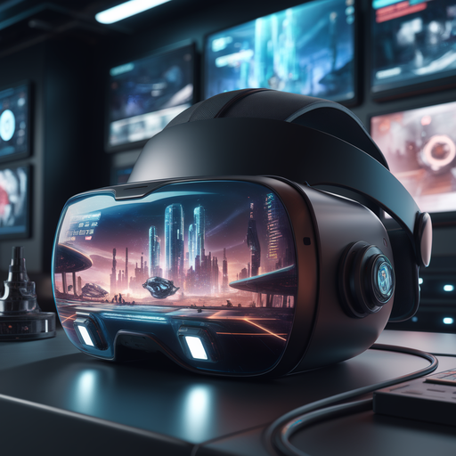 Escape to the Future: VR Headset Reflects Cyberpunk Cityscape