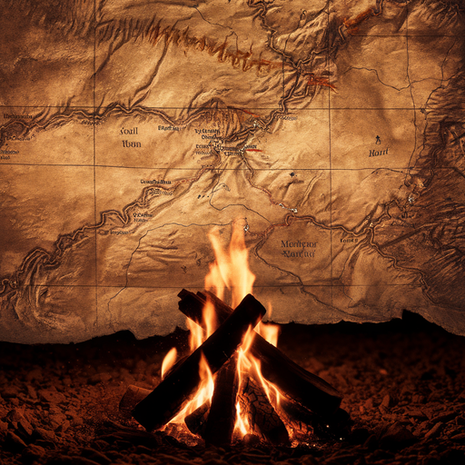 Warmth and Adventure: A Campfire’s Glow Illuminates a Mysterious Map