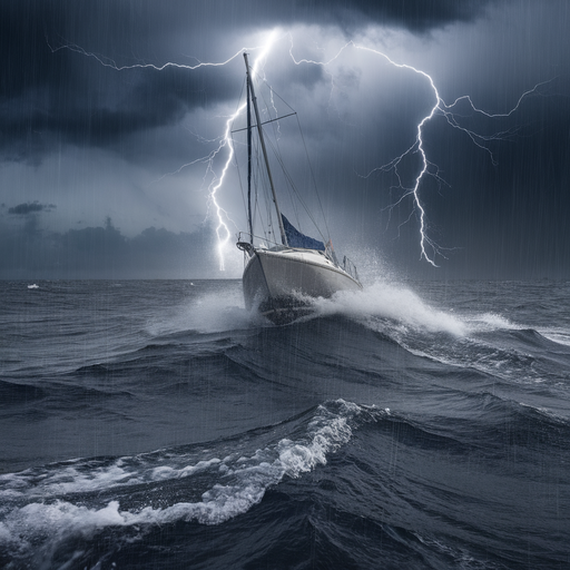 Sailboat Battles a Furious Storm