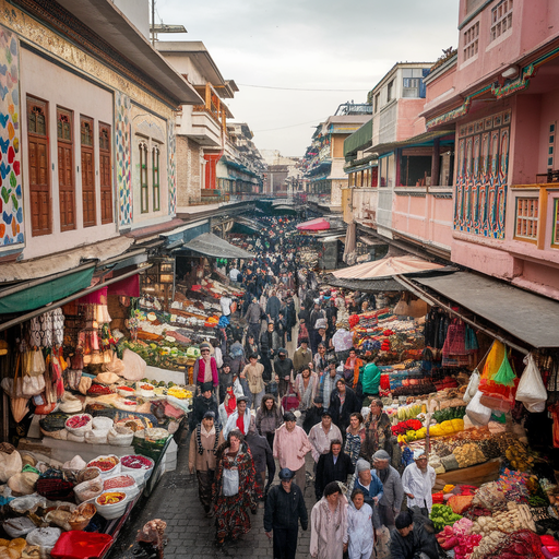 A Sea of Color: Life Bustles in a Crowded Marketplace