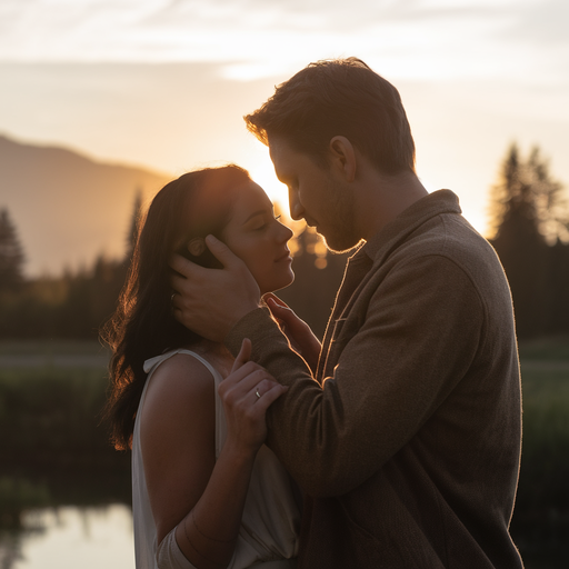 Sunset Romance: A Couple’s Silhouette Against the Golden Hour