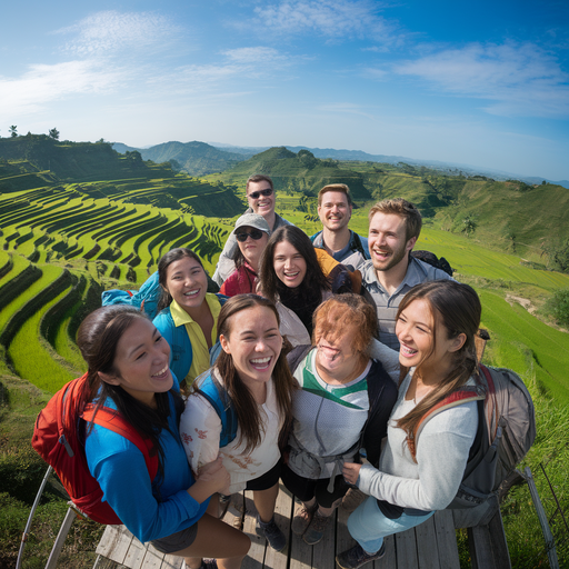 Friends Embrace the Breathtaking Views of Rice Terraces