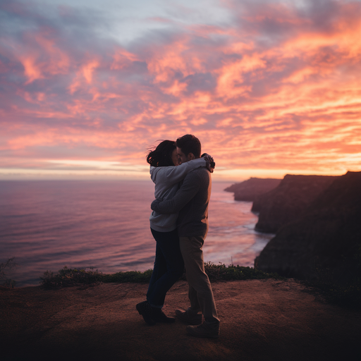 Sunset Serenade: A Romantic Embrace on the Cliff’s Edge