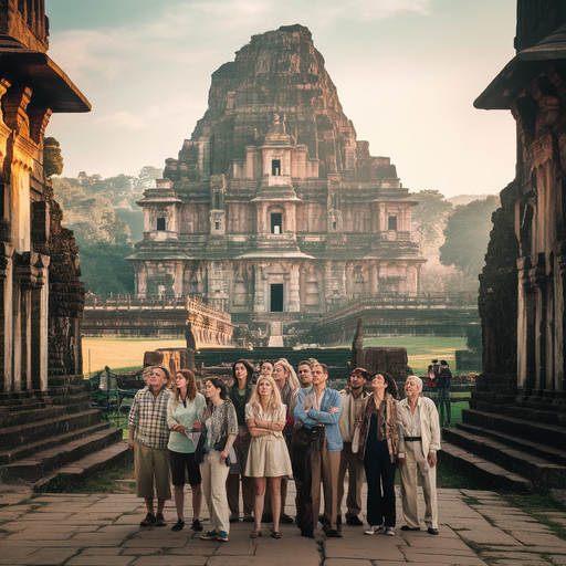 Awe-Inspiring Entrance: Ancient Temple Beckons in Golden Light