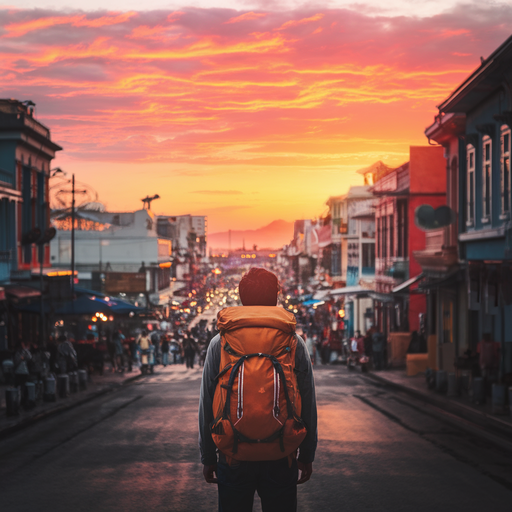 Silhouetted Traveler Embraces the Sunset’s Promise