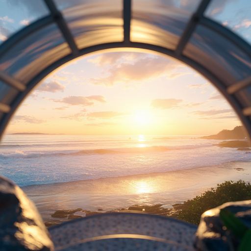 Sunset Serenity Through an Arched Window