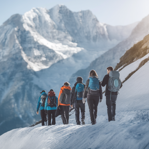 Tiny Hikers Against a Majestic Mountain Range