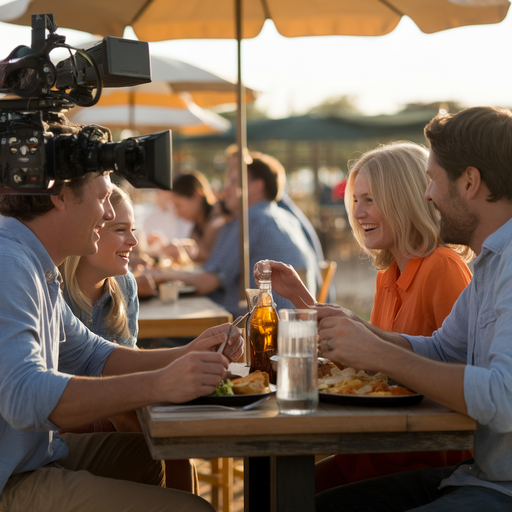 Golden Hour Friends: Laughter and Light at the Outdoor Cafe