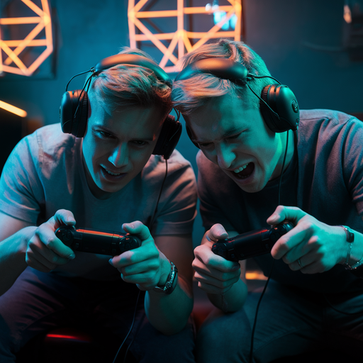 The Thrill of the Game: Two Gamers Locked in Intense Competition