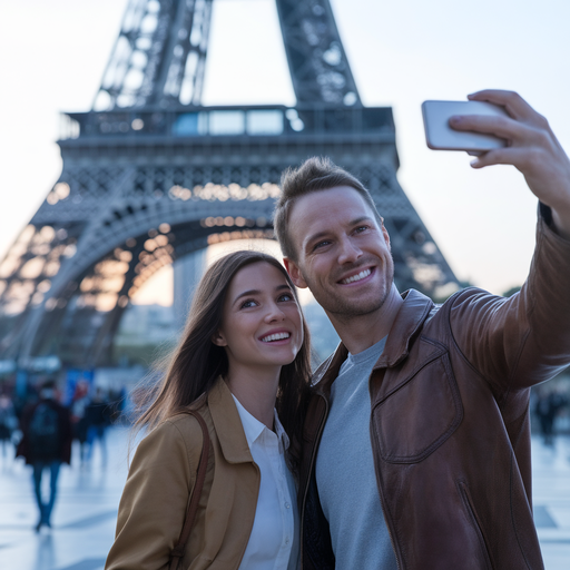 Parisian Romance: A Selfie with the Eiffel Tower