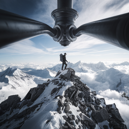 Awe-Inspiring View: Hiker Conquers Mountain Peak, Captured by Drone