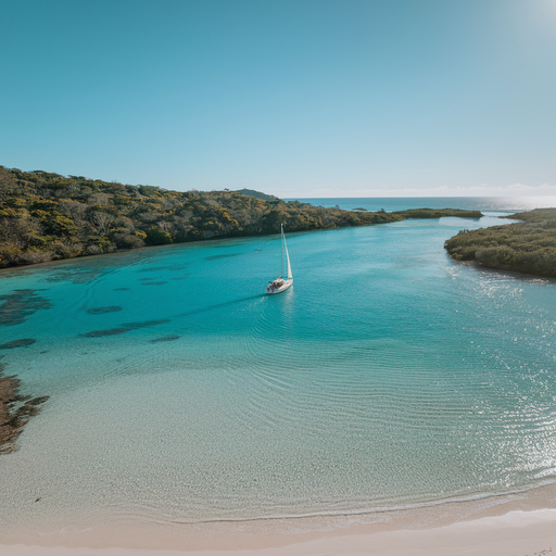 Tranquil Paradise: Sailboat Anchored in a Turquoise Bay