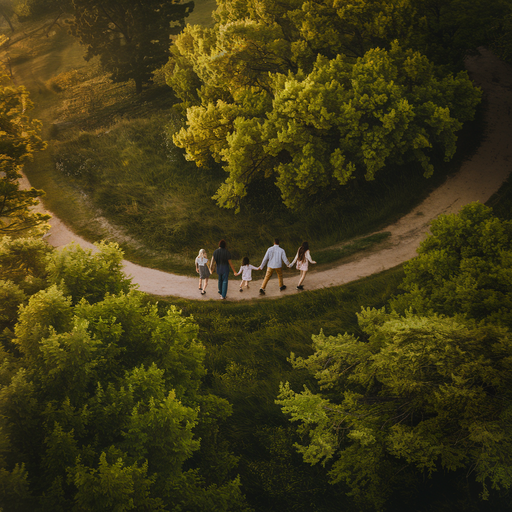 A Family’s Tranquil Journey Through the Woods