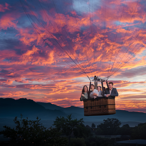 Sunset Adventure: A Family Soars Above the Mountains