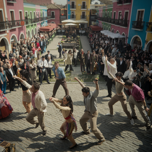 Vintage Dance Extravaganza in a Bustling Plaza