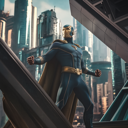 Heroic Stance: A Superhero Dominates the Skyline