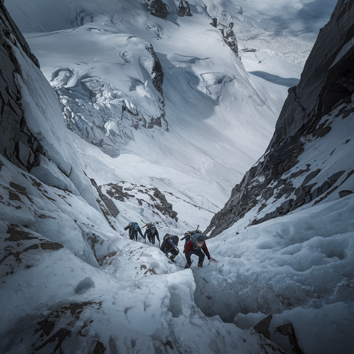 Silhouetted Against the Summit: Climbers Brave a Narrow Ridge