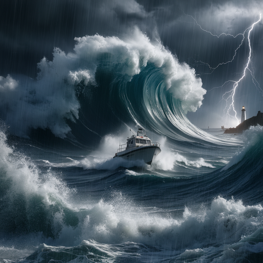 Battling the Storm: A Boat Braves the Fury of the Sea