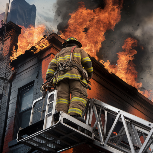 Firefighter Bravely Battles Blaze From Ladder Truck