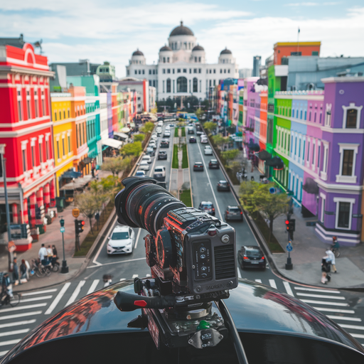 Urban Whimsy: A Street Blurred with Color